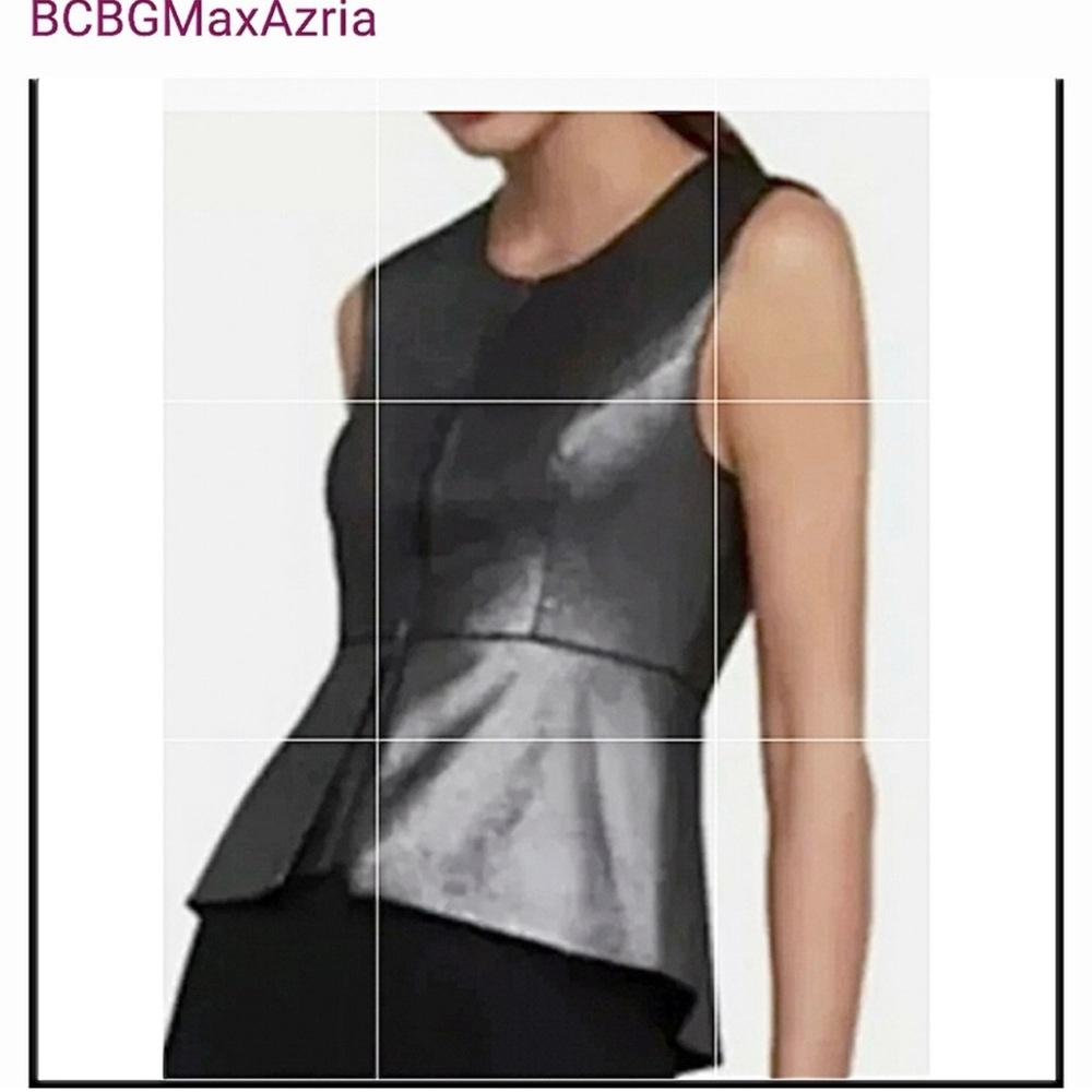 BCBGMaxAzria Metallic Silver Peplum Blouse